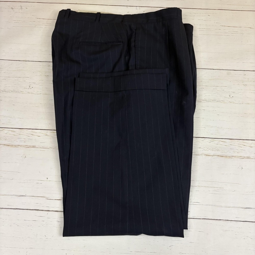 Paul Stuart Suit Mens Navy Pinstripe Wool 2 Pc Tailored In USA Lined Classic - Picture 15 of 16